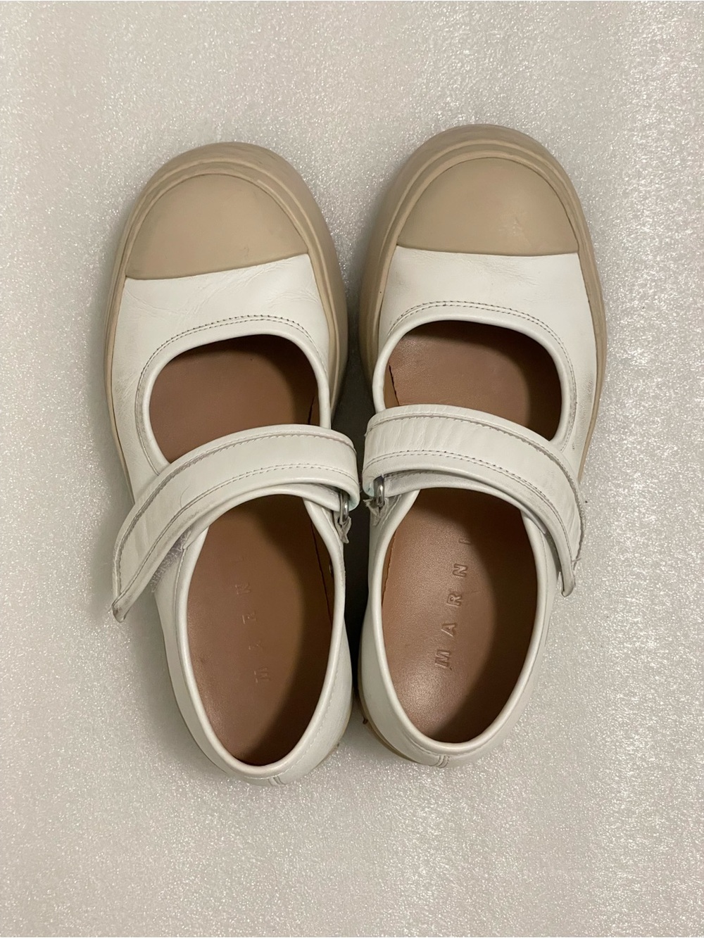 Marni White and Beige Mary Jane Flats with Strap